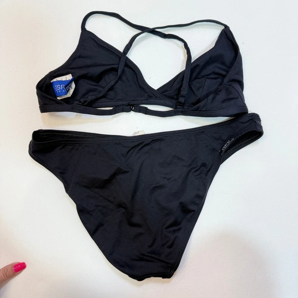 ESPRIT Vintage Black Triangle Cross Back Bikini Set Medium‎